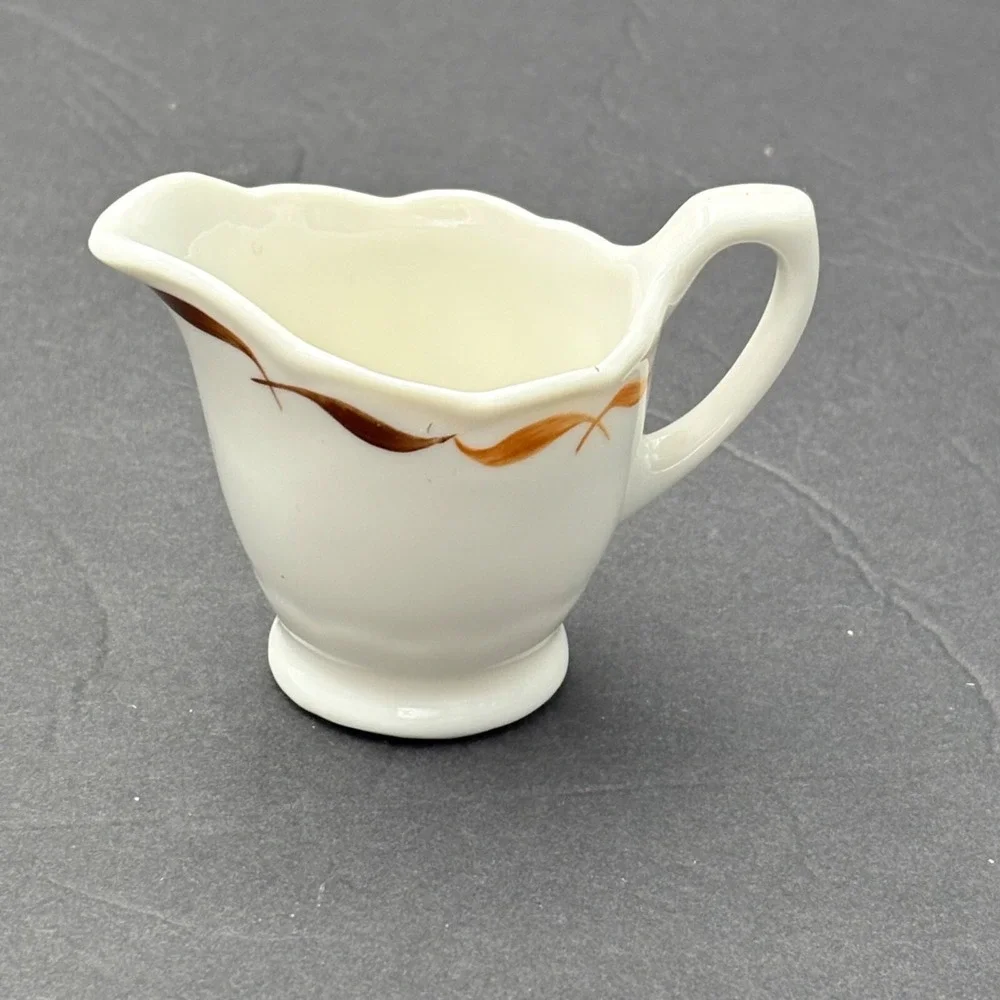 Vintage USA Ceramic Coffee Creamer Brown Orange Stripe Mid Century‎ Diner Retro